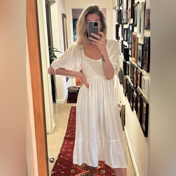 Cotton Balloon Sleeve Maxi Midi Boho Shirred Square Neckline Summer Ruffle Dress - Picture 11 of 14